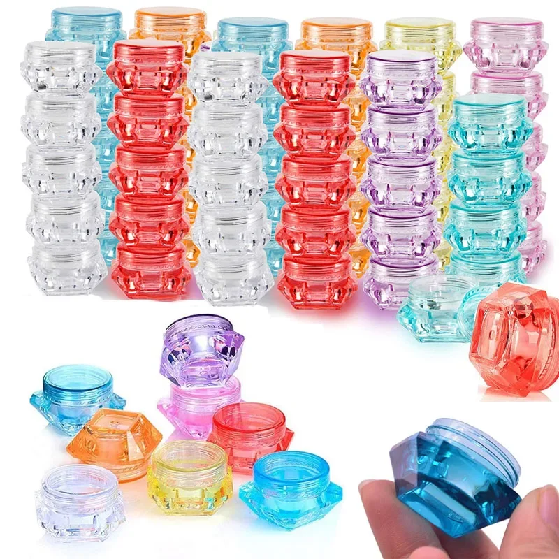 10Pcs 3g/5g Empty Refillable Clear Acrylic Sample Jar Pot Square Diamond Shape Cosmetic Containers For Eye Shadow Nail Art Cream