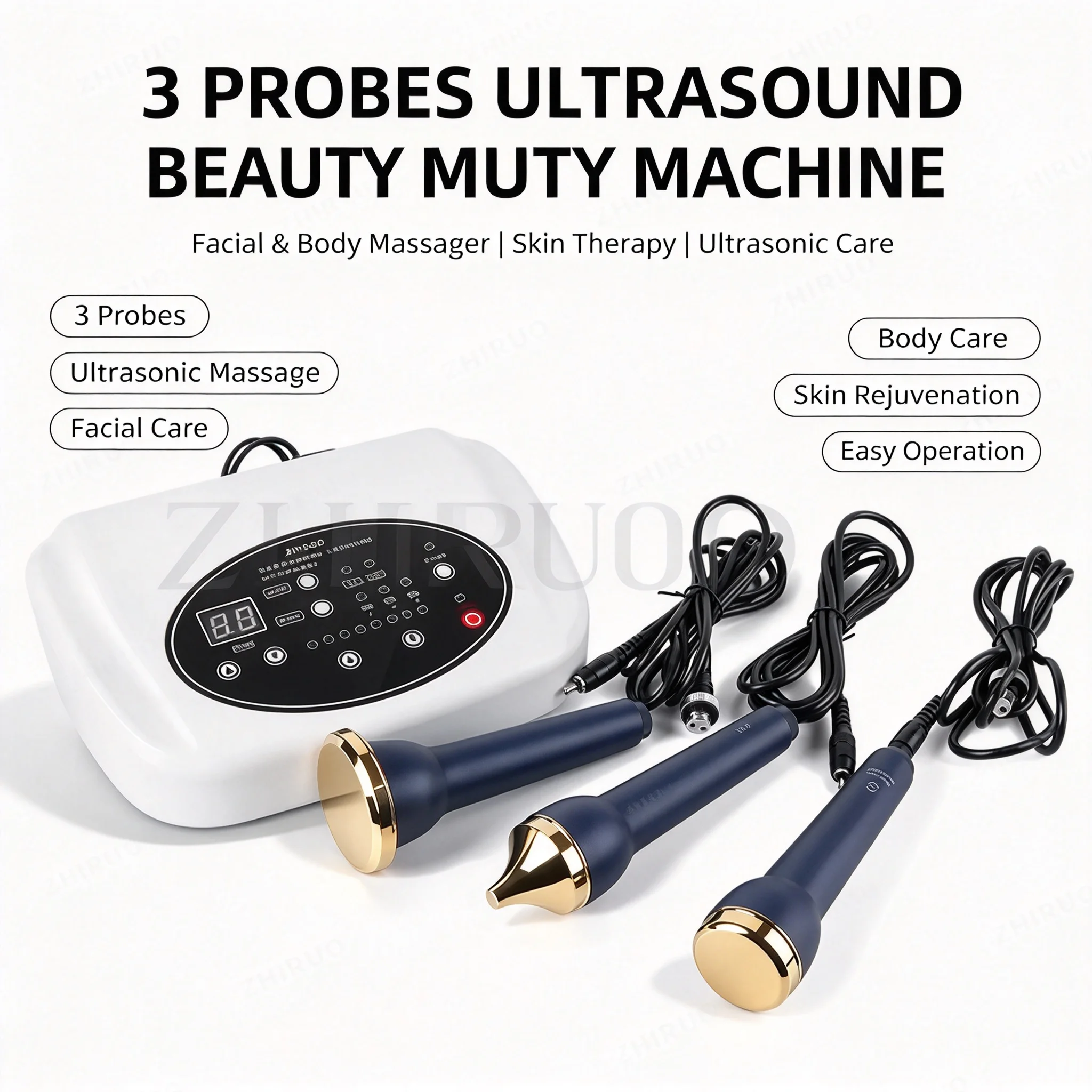 3 Probes Ultrasound Facial Body Therapy Ultrasonic Ion Face Massager Skin Rejuvenation Machine