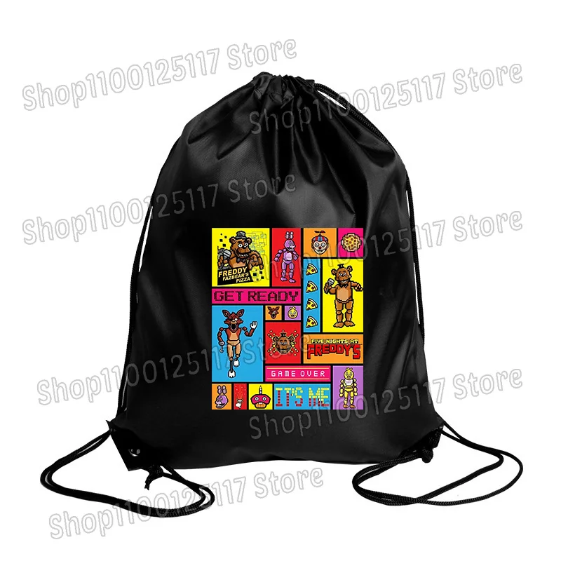 حقائب برباط من Fnafs، حقيبة هدايا لحفلات Freddys، حقيبة تخزين من البوليستر المقاوم للماء، حقيبة ظهر محمولة للسفر في الهواء الطلق