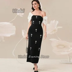 Vindal Off-the-shoulder Ankle length Beaded Straight luxurious Breast padding Crepe Elegant Short Sleeves السعود For Woman 2024