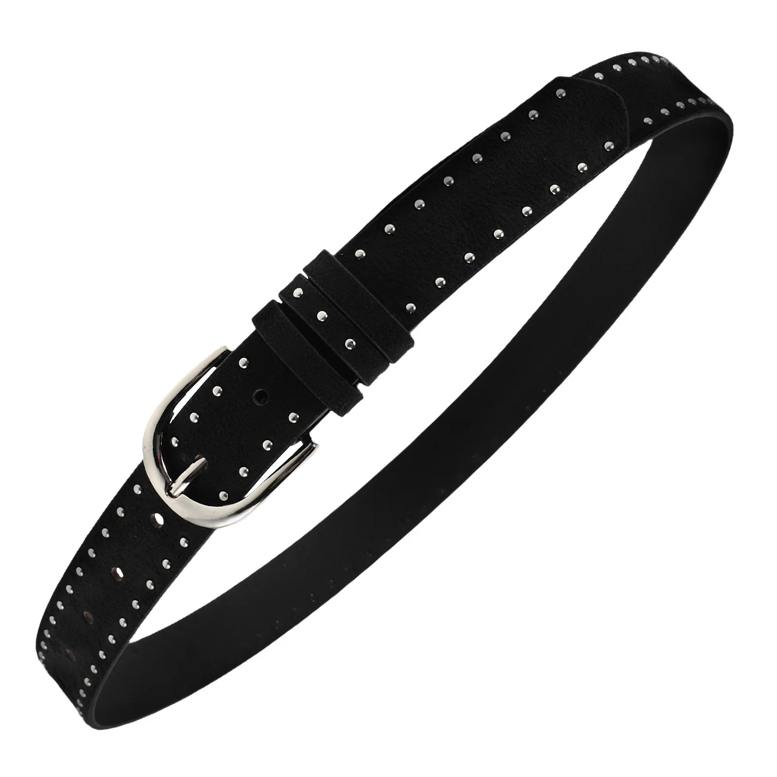 

Suede Studded Belt Women Western Punk Style Zinc Alloy Buckle Adjustable For Jeans Dresses Vintage Waistband Fashion