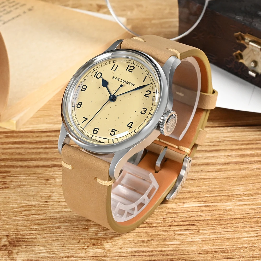 San Martin Watch For Men Mechanical Wristwatch NH35 38.5mm Freckles Military Automatic Self-Wind Watches Waterproof 10Bar SN0105