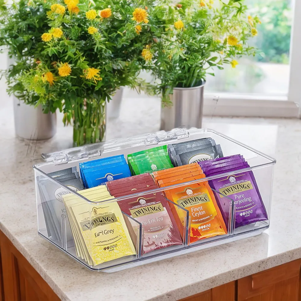 Efficient, Stylish, and Practical Acrylic Tea and Coffee Bag Organizer Box with Lid - Multifunctional Chic Storage Solution for