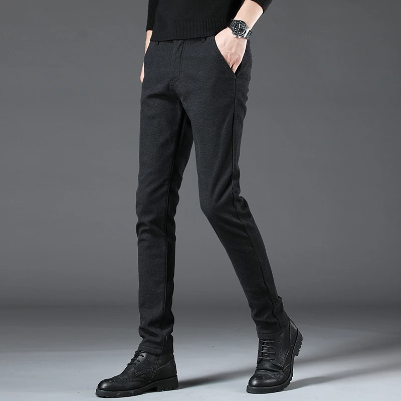

Men's Casual Pants Youth Busin Suit Pure Color Slim Fit Trendy Long Trousers Autumn Winter New Arrival Harlan Pants