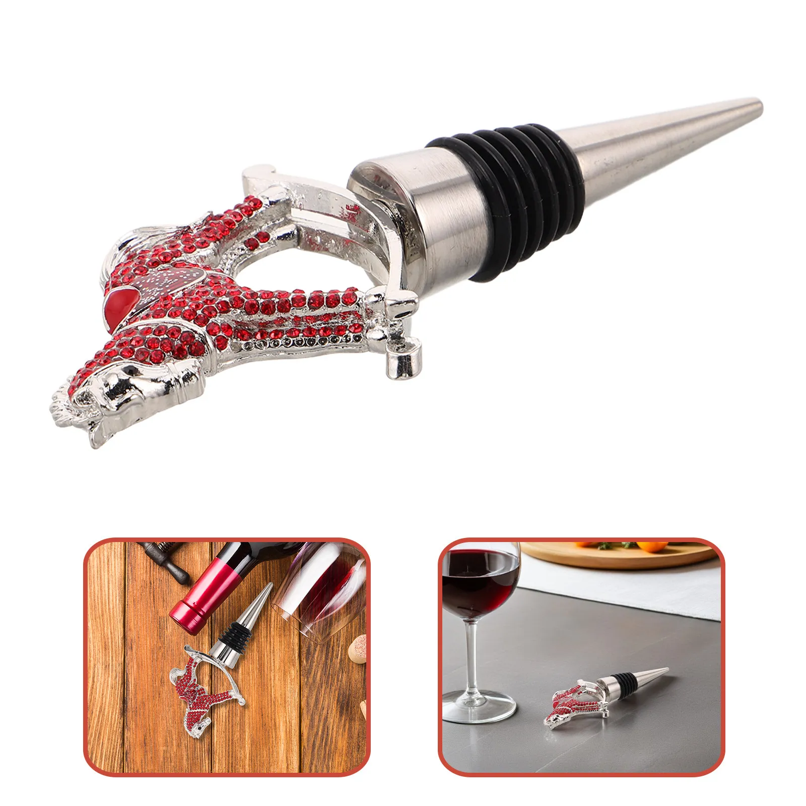 Horse Shaped Rhinestone Wine Stopper Stainless Steel Leakproof Bottle Seal Plug Decorative Beverage Bottle Cap Gifts for Horse