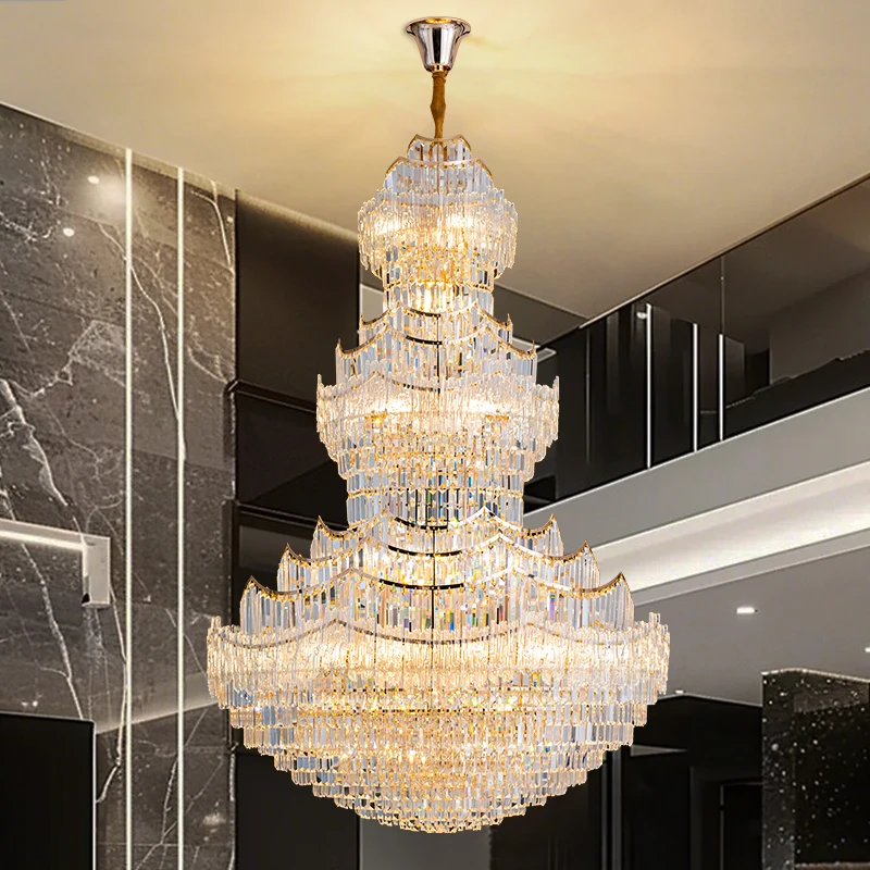 

Duplex Large Chandelier European-style Villa Living Room Crystal Chandelier Light Luxury Hotel Lobby Lighting Hollow High Popula