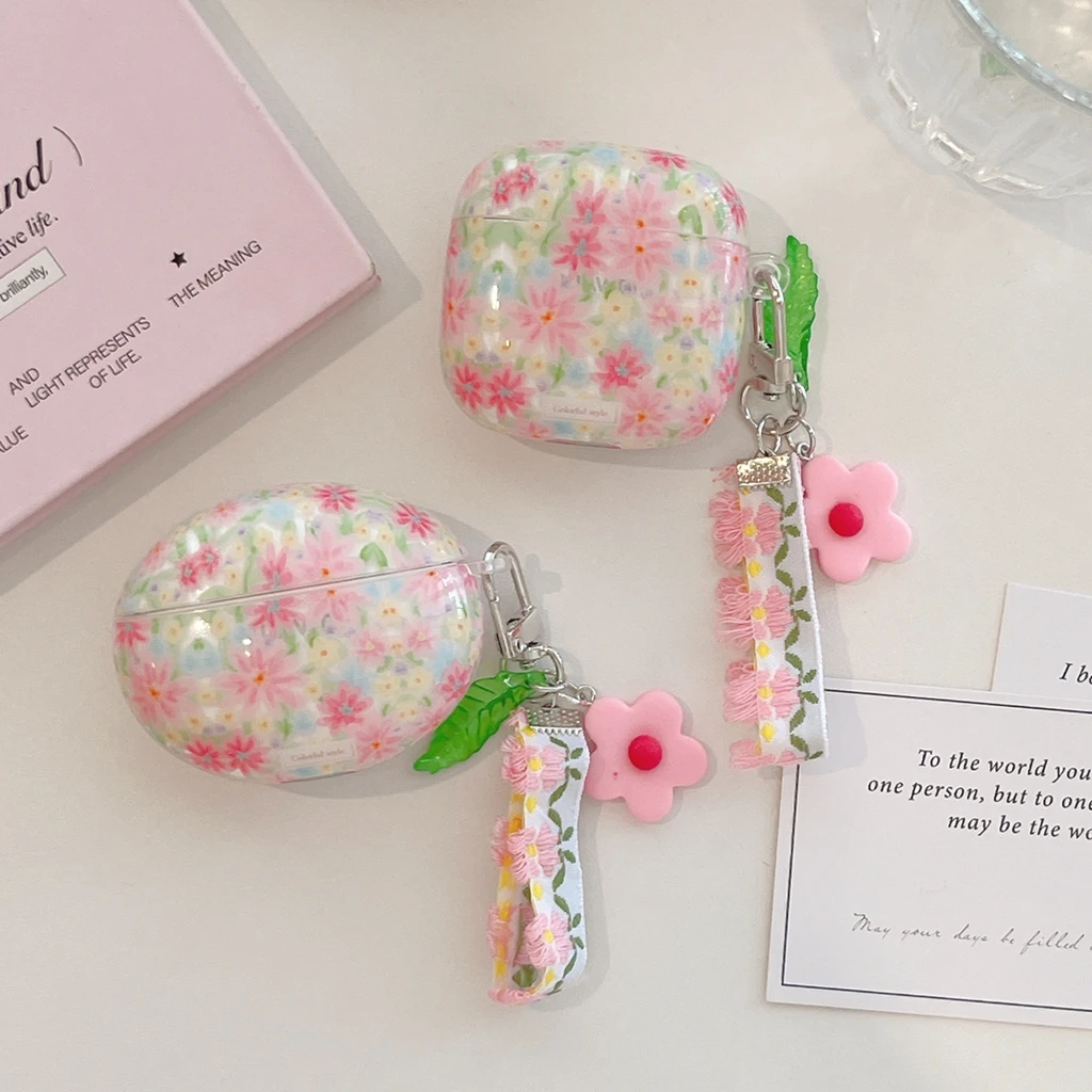Spring Pink Oil Painting Flower Pattern With Pendant Earphone Cover Case for Huawei FreeBuds 6i SE3 SE2 FreeClip 2