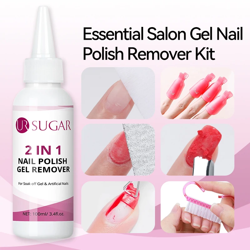 UR SUGAR 100ml 2 IN 1 Nail Polish Gel Remover Liquid 1/2PCS Quick Clean Gentle Formula for Gel Polish Remover Manicure Nail Care