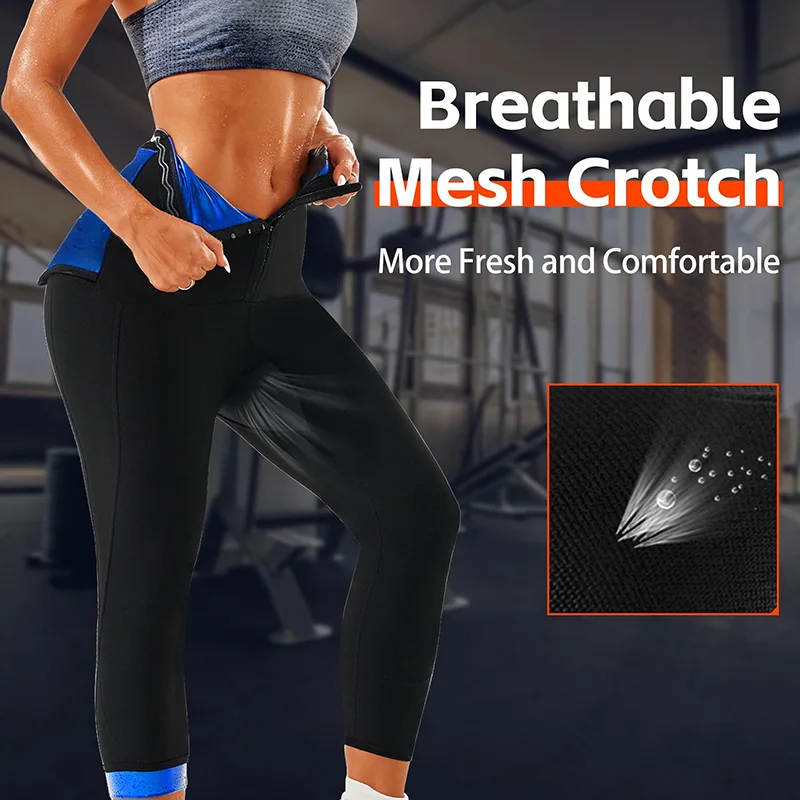 سراويل ساونا نسائية طويلة للعرق للبالغين لتخفيف الوزن، سراويل ضيقة مضغوطة لكامل الجسم مع جيب لتدريب الخصر