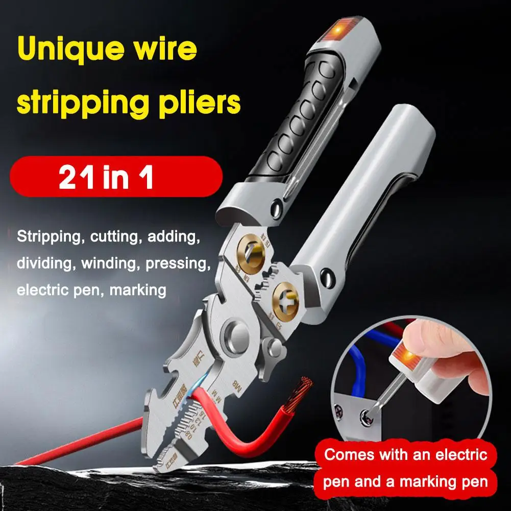Imagem -02 - Multifunções Wire Stripping Alicadores Caneta de Medição Eletricista Fio Estilo Cabo de Corte Splitting Tool 21 em 1