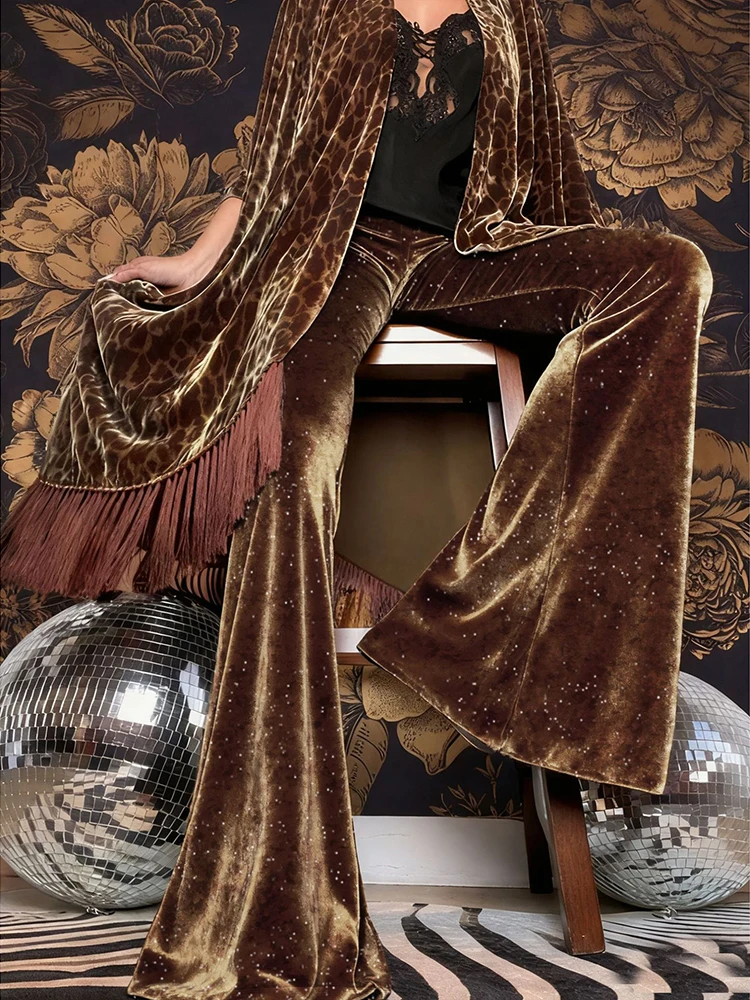 Autumn Fashion Hight Waist Flared Pants Women Casual Street Slimming Velvet Trousers 2026 Sprint Elegant Shiny Long Party Pants