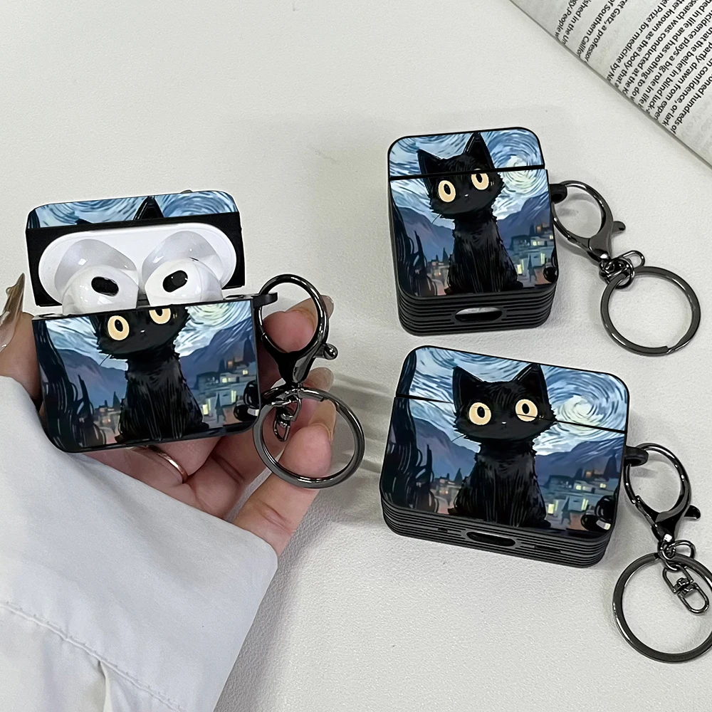 

Cute Cat Starry Sky Pattern Earphone Case for AirPods Pro 2/Pro 3/Pro Protective Headphones Case For Apple AirPods 4/3/1/2 Cover