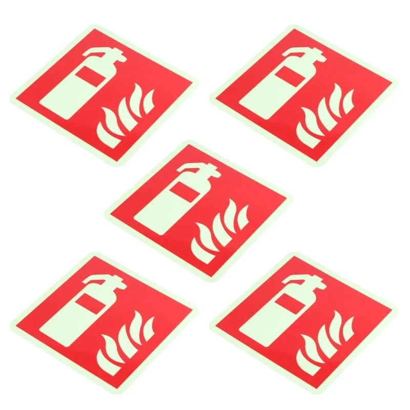 Extinguishers Sign Glow in Dark Sign Label 5 Pack 15x15cm Extinguishers Photoluminescent Signs Stickers Set