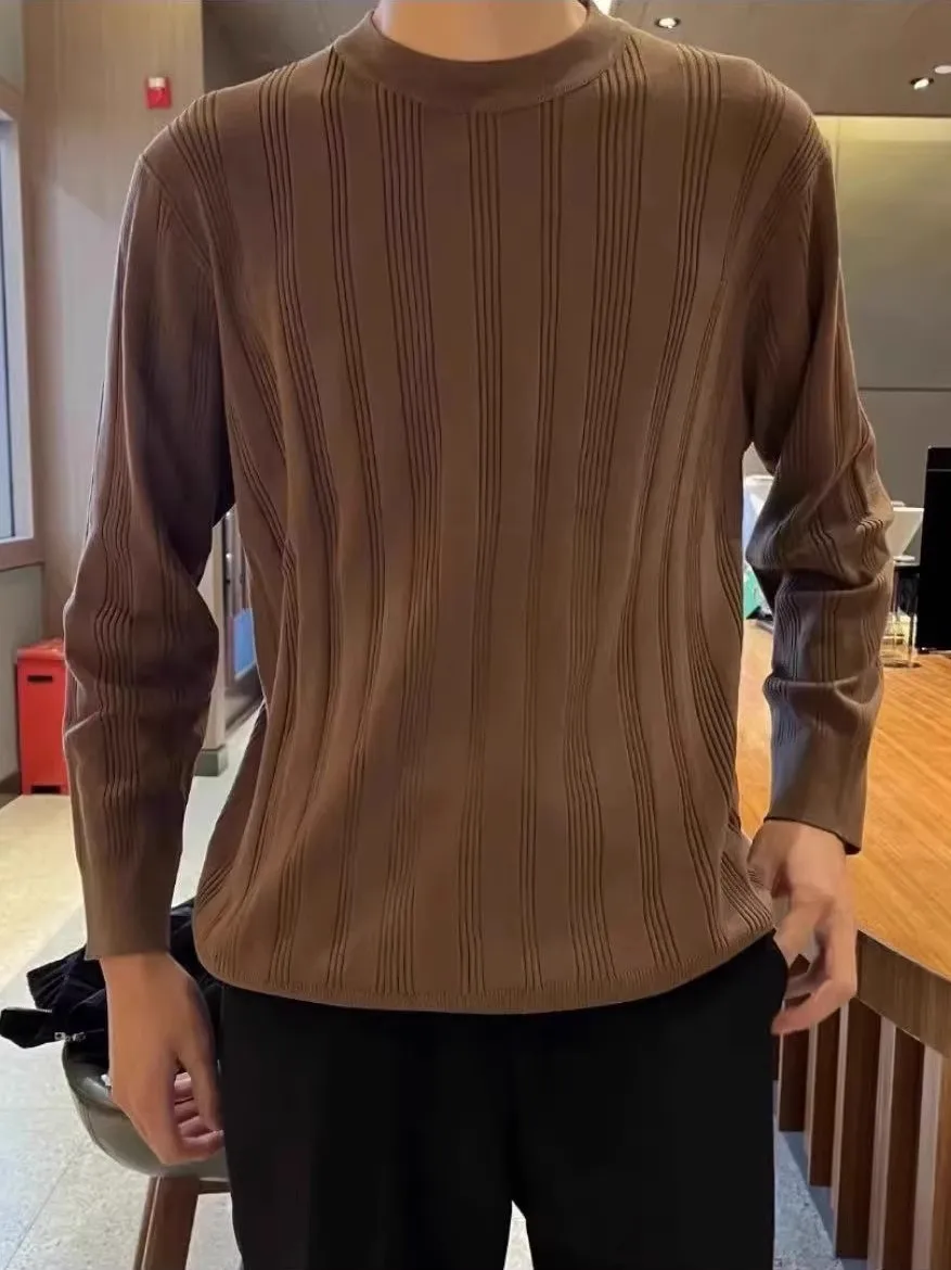 

Модный мужской вязаный свитер с длинным рукавом и круглым вырезом, приталенный, базовый, теплый, молодежный, в городском стиле, зимняя новинка