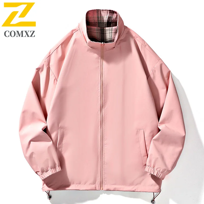 

EiAO Jacket Reversible Plaid Men Women Colorblock Stand Collar Waterproof Windproof Casual Coat for Hiking Camping Fishing 2025