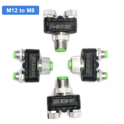 Y-type M12 to M8 Waterproof Connector 3pin 4pin 1 t 2 Branching Device M8 A-code Tee Plug 3A 60V Male to Female Terminal Adapter