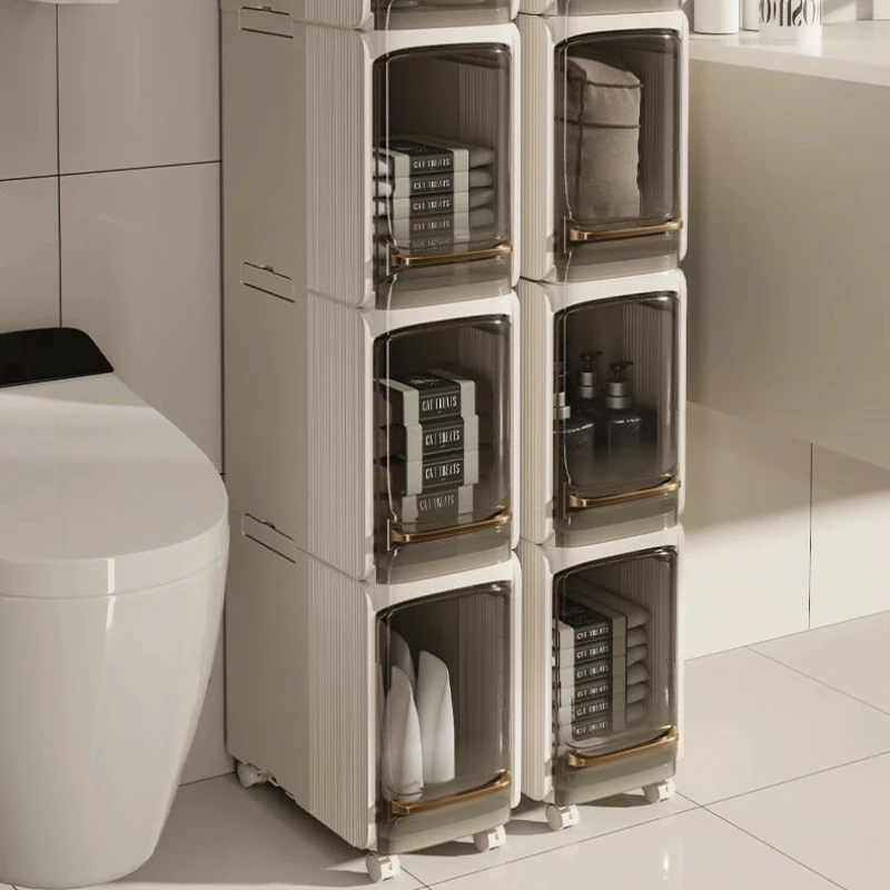 خزانة فجوة الحمام مع عجلات وأدراج منظم تخزين جانبي للمرحاض متعدد الطبقات رف حمام ضيق متحرك