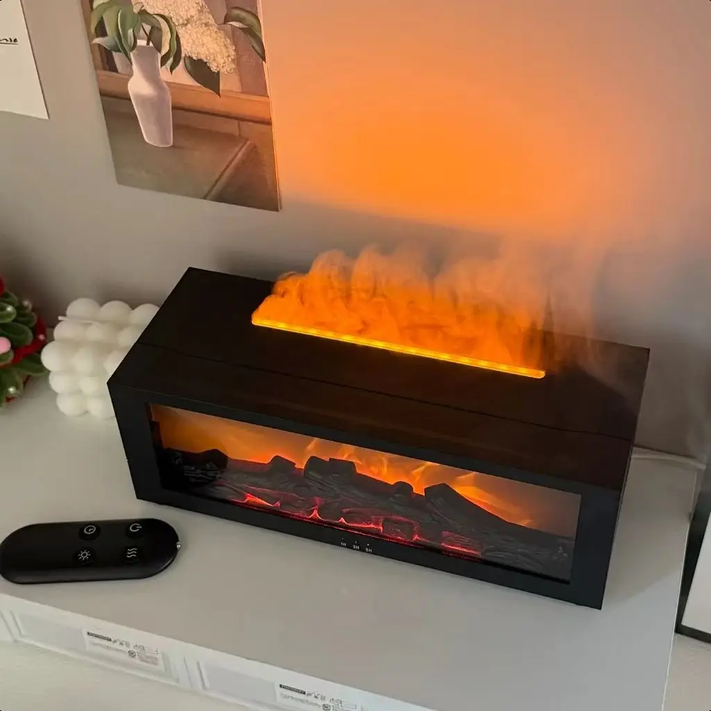 Penyebar Minyak Esensial 300Ml dengan Api Warna-warni, Mesin Aromaterapi, Pelembap Udara, Mati Otomatis, Pengatur Waktu & Remote Control untuk Rumah