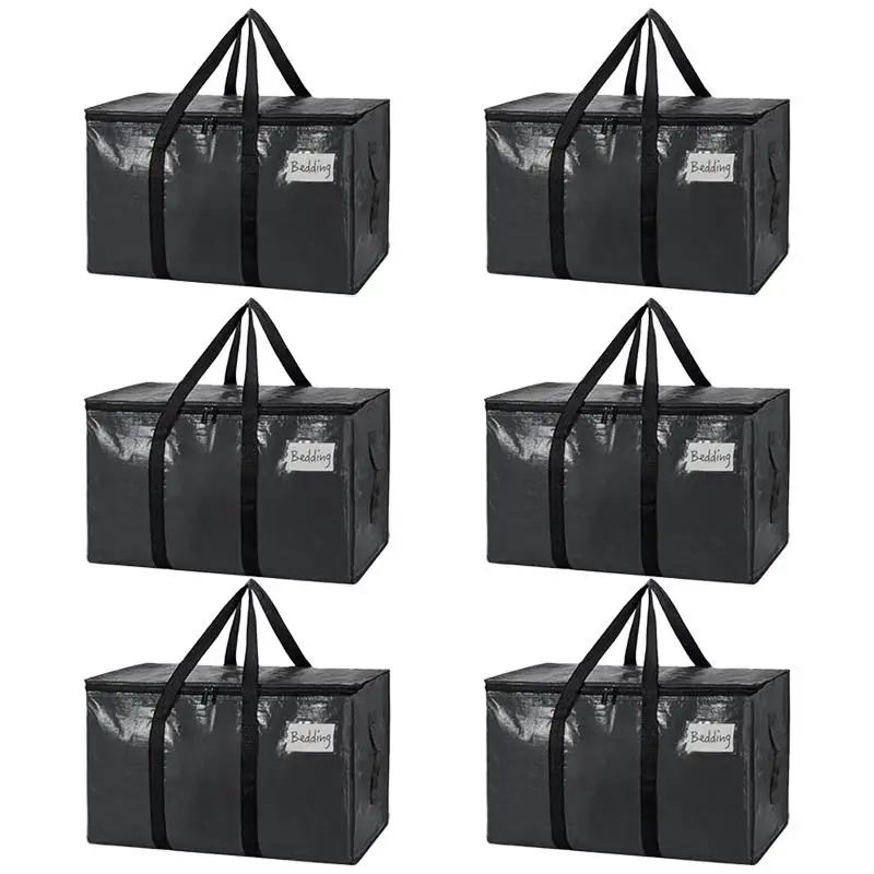 6-Pack Black Large Heavy-Duty Tote Bags with Visible Labels & U-Shaped Handles, Travel Organizer Bag, Durable Lightweight Organizer, Home Organization Storage, Moving Box Alternative, Women’s Gift, Dorm Essentials, Home Decor