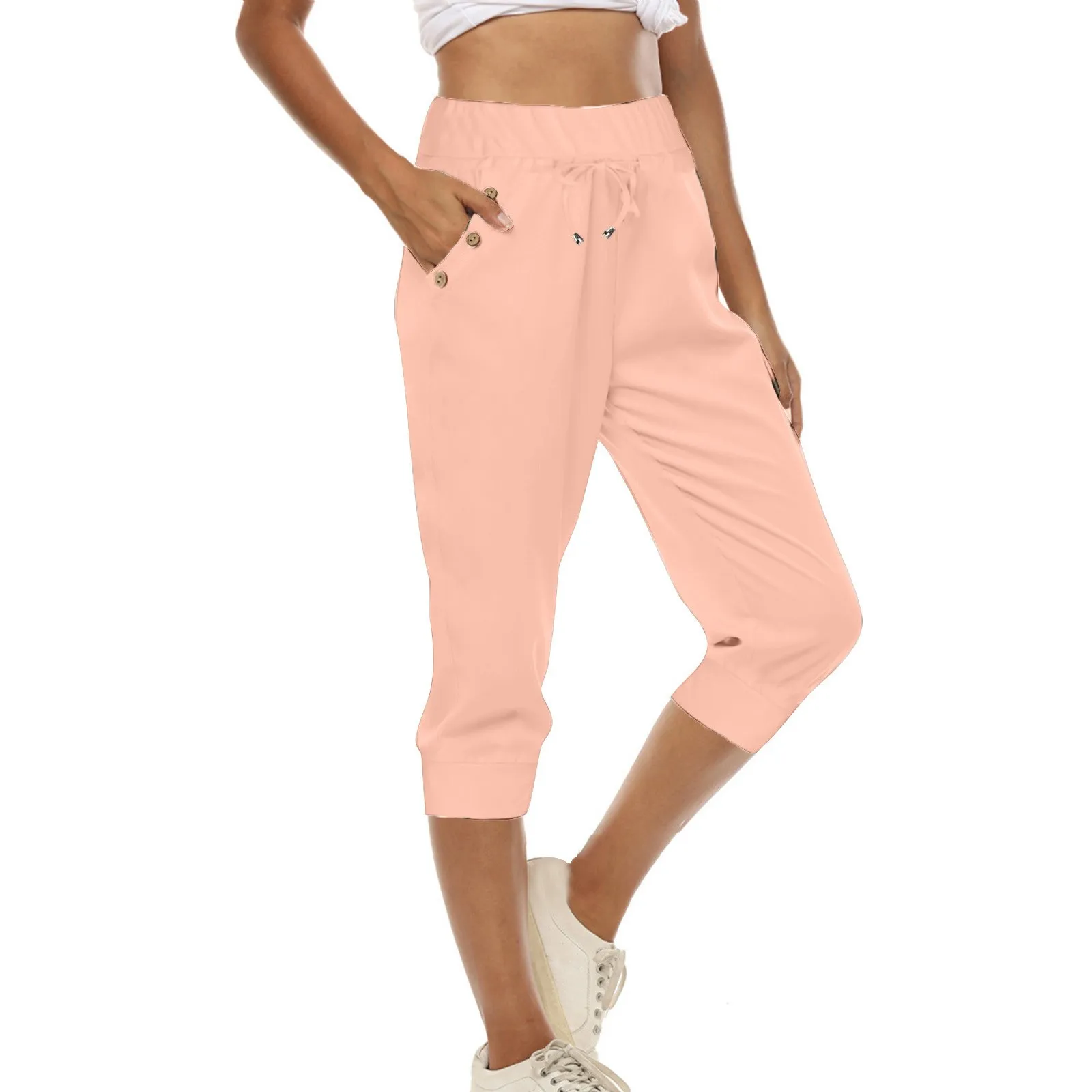 Pantalon de sport décontracté pour femme, poches solides, taille élastique, survêtement avec poche