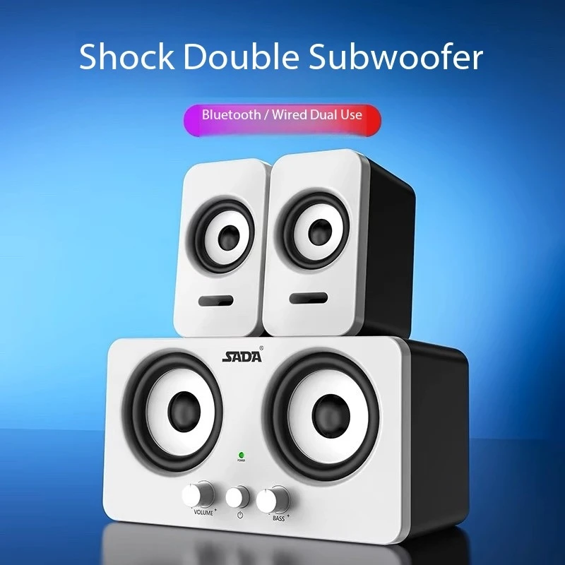 USB Wired Bluetooth Computer Speaker Home 2.1 Channel Desktop Subwoofer Active Audio 3D Surround Sound Bass Game Speakers