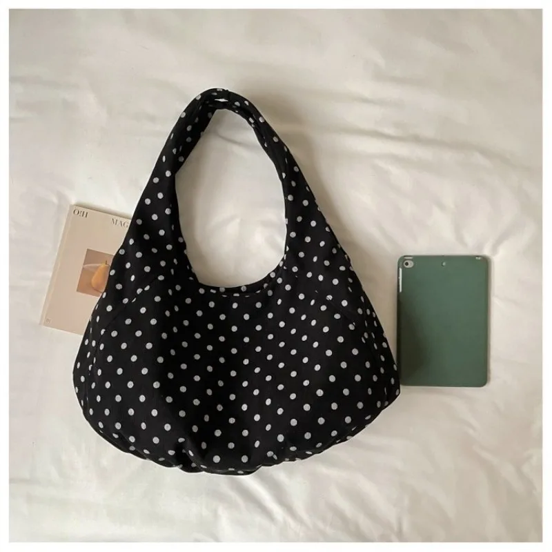 CEEKAY Canvas-Tasche mit Polka-Dot-Muster, Hobo-Stil, breiter Träger, geraffte Falten, vielseitig einsetzbar, für den täglichen Gebrauch, Freizeit, große Kapazität, Damenhandtasche. – Detail 9