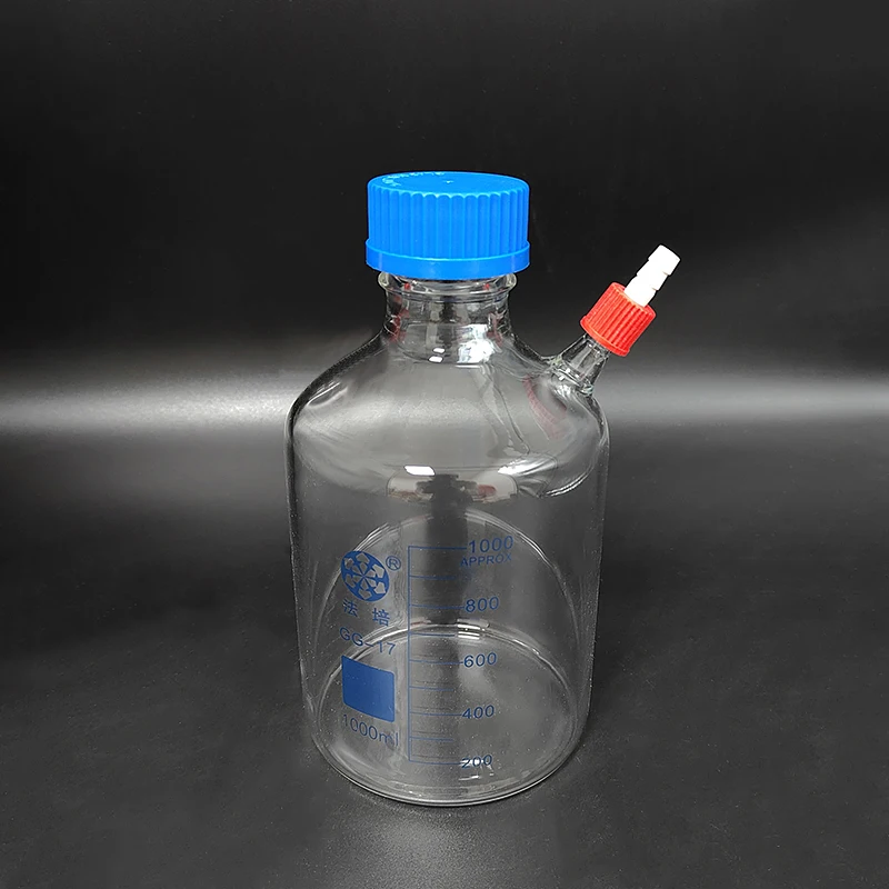 

FAPE Reagent bottle,With blue screw cover GL45mm,Upper detachable small nozzle GL14mm,Borosilicate glass,1000mL,Plastic Lid