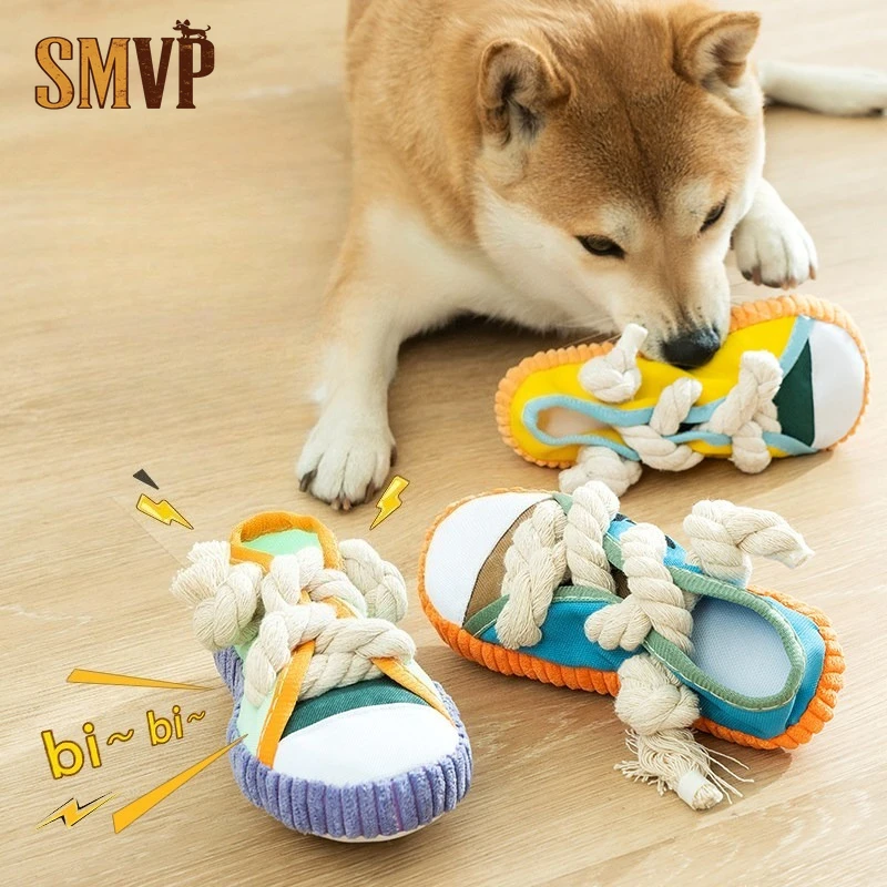 

Dog Chew Toy Slipper Shape Interactive Squeaky Plush Rope Toy For Puppies Teething And Boredom Relief Dog Toys