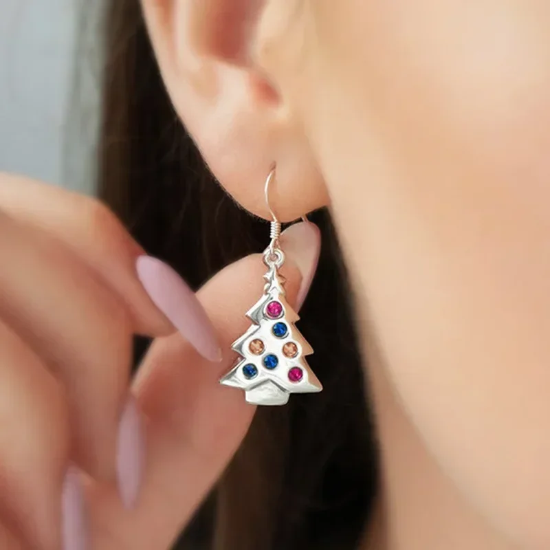 2026 New Christmas Tree Colorful Earrings for Women, Fashionable Micro Inlay, Popular Christmas Fashion Jewelry Wholesale
