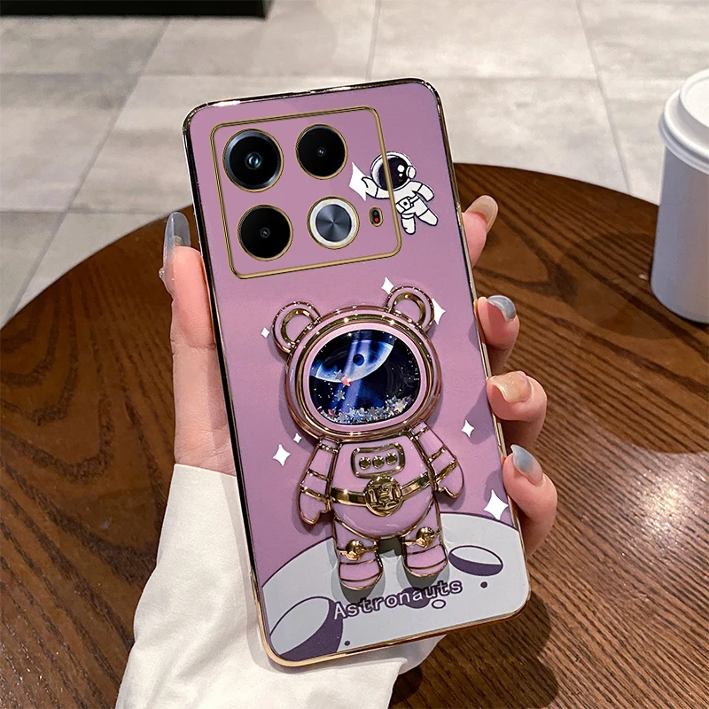 Note 40 Selfie Astronaut Plating Holder Phone Case For Infinix Note 40 12Pro 30 11Pro 40Pro 30Pro 11 GT20Pro Hot 40 30 20S Cover