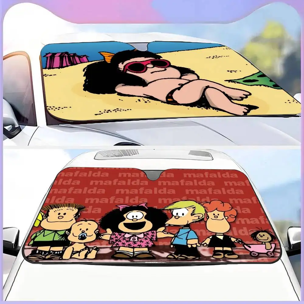 

Cute Artistic Little Girl M-MAFALDA Car Decor Window Cover for Cars Trucks and SUV Windshield Sun Shade Gift for Her or Him