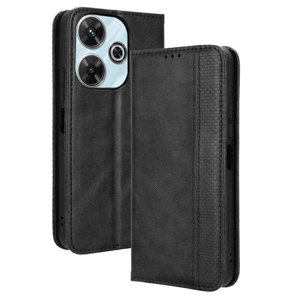 Estilo retro Leather Flip Case, fechamento magnético tampa do telefone, slot para cartão carteira, caso à prova de choque para Xiaomi Redmi 13, 6,79"