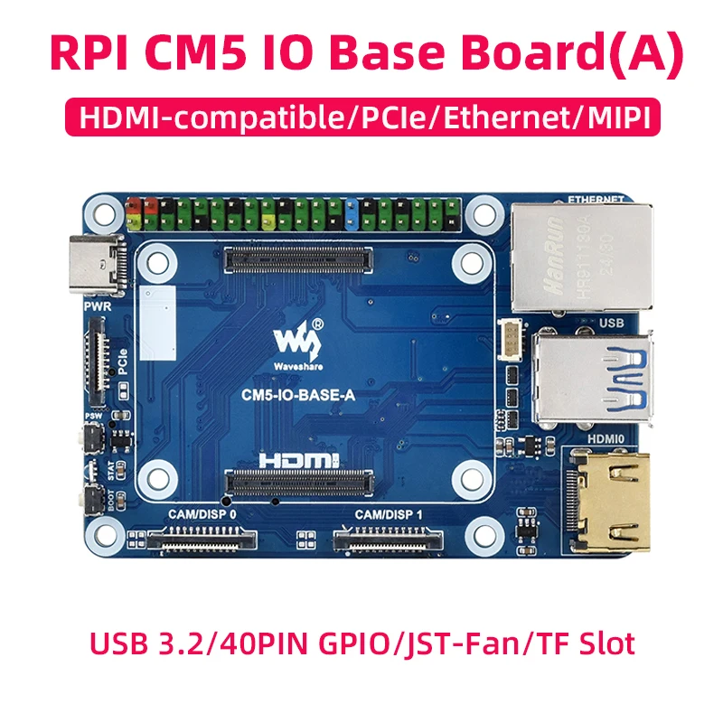 

RPI CM5 Expansion Board Dual 4K HDMI-compatible MIPI PCIe TF Card Slot Ethernet USB3.2 for Raspberry Pi Compute Module 5