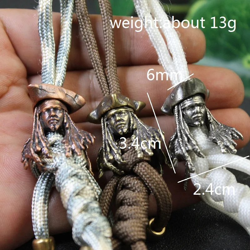 Hot Movie Character Pirates Captain Figurines Brass Paracord Bead DIY Knife Lanyard Pendant Charms EDC Accessories For Fans Gift