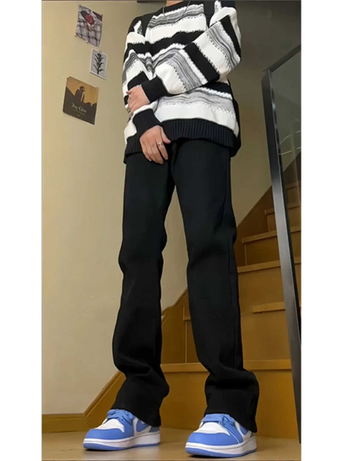 

American High Street Men's Jeans Autumn Winter Thiened Fce Straight Leg Slimming Long Leg Effect Straight Cut Trousers