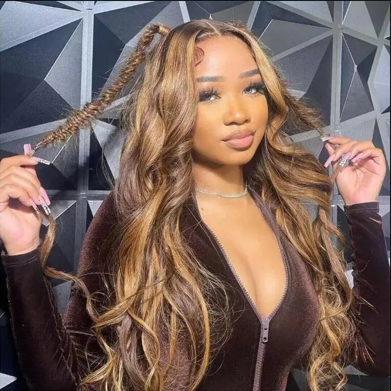 

180Density Long Soft 26 Inch Highlight Blonde Brown Body Wave Lace Front Wig For Black Women Baby Hair Daily Preplucked Glueless