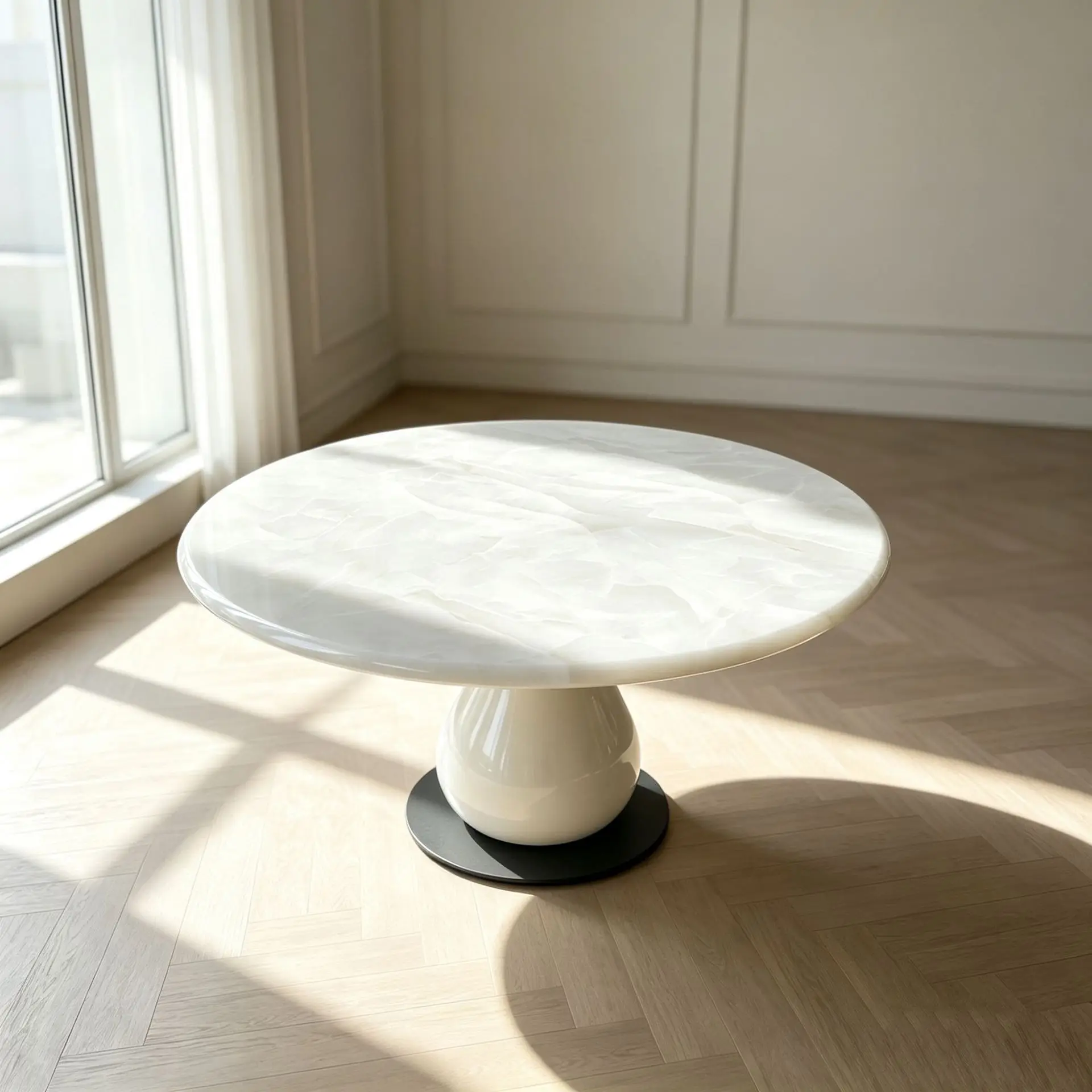 French retro white ice jade marble round table water drop base light luxury home modern simplicity