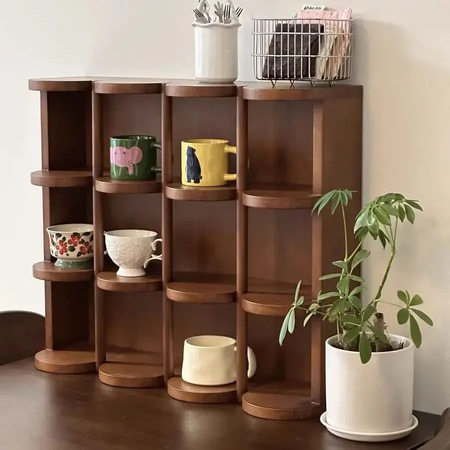 Teacup mug medium   storage antique feng water  coffee  display rack French shelf solid wood cup holder shelf