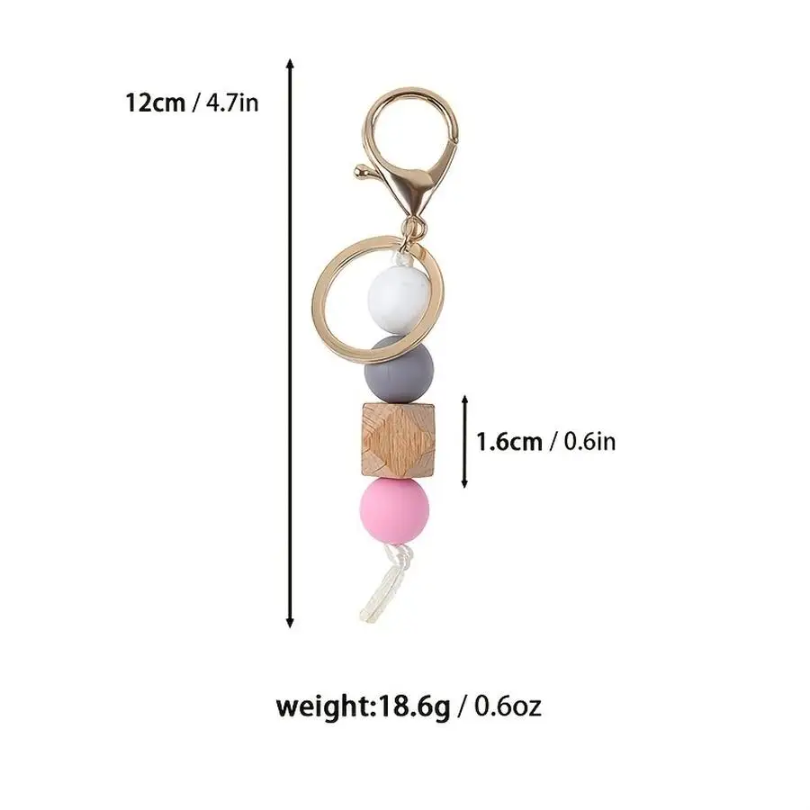 1/5/10/20/50/100pcs A simple and stylish solid-color marble pattern handmade beaded keychain with tassel, suitable for bags, car