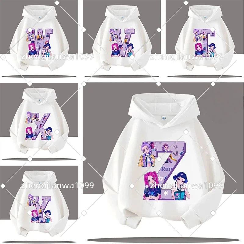 K-pop شيطان الصيادين رسالة A-Z 3-12 سنة الأطفال مقنعين البلوز الفتيات قميص غير رسمي الأولاد تيشرت رياضي الكرتون طباعة