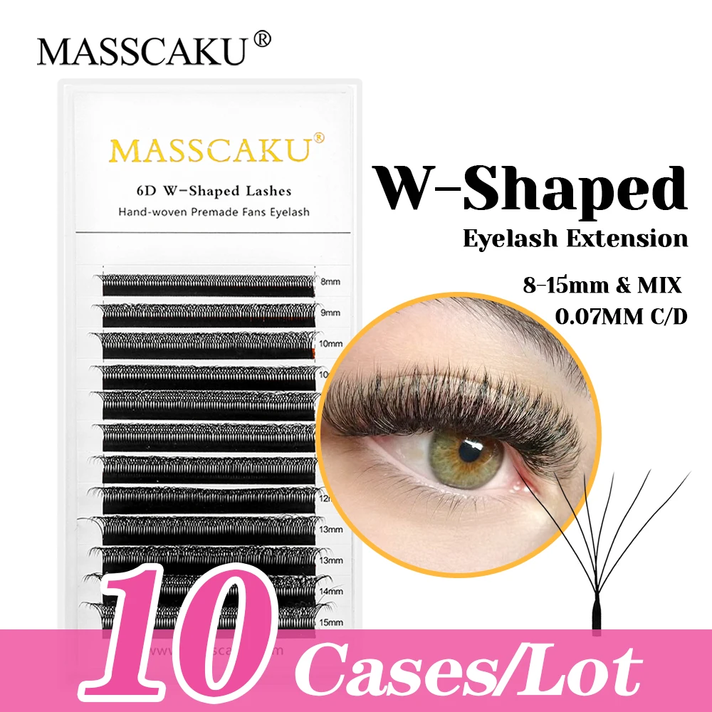 

MASSCAKU 10cases/lot 0.07mm Thickness W Style Premade Volume Fans Lashes 3D Effect Multi-texture W Shape Lash without Scattering