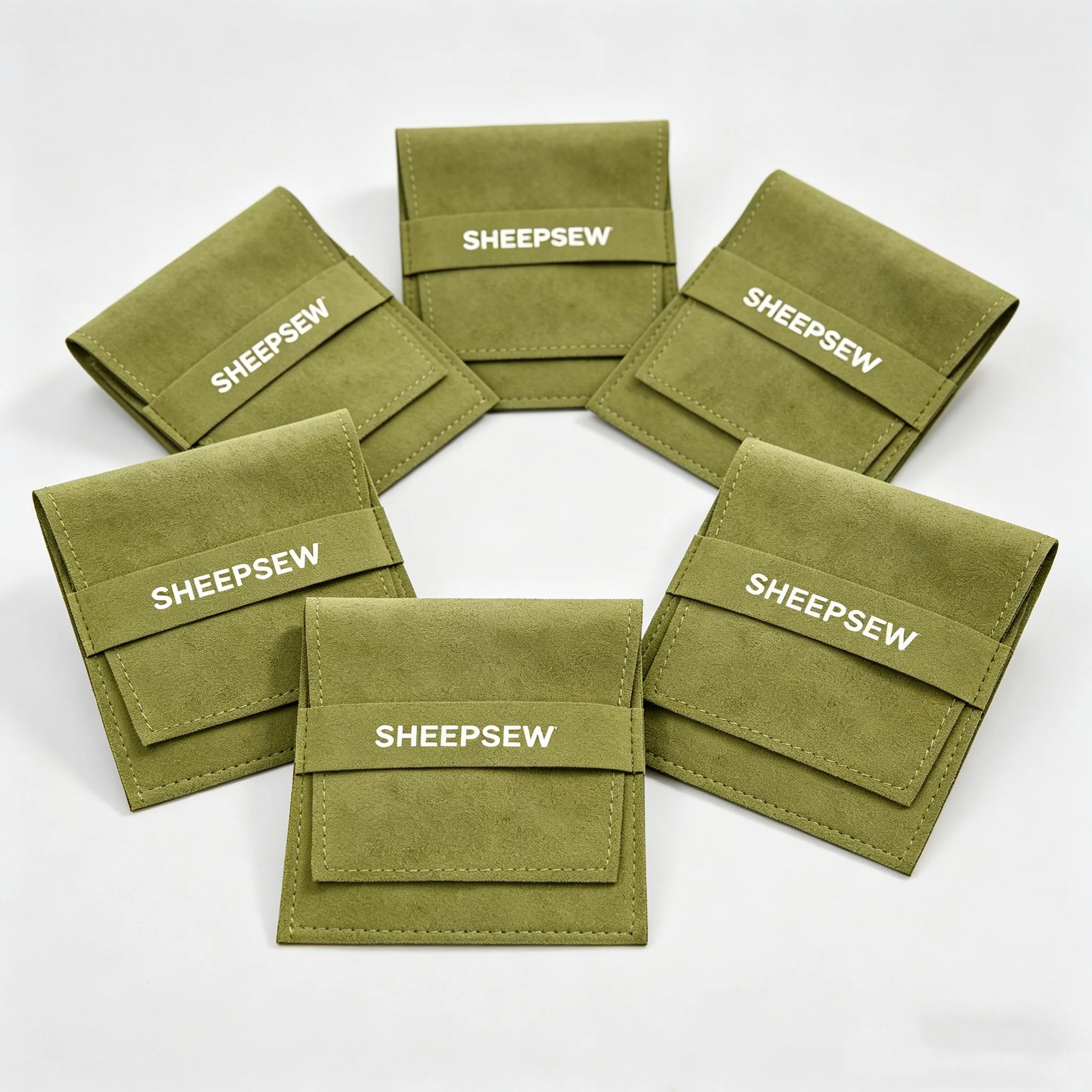

SheepSew Vintage Green Suede Flap Jewelry Pouches for Necklace Ring Earrings Storage Display Packaging Bags