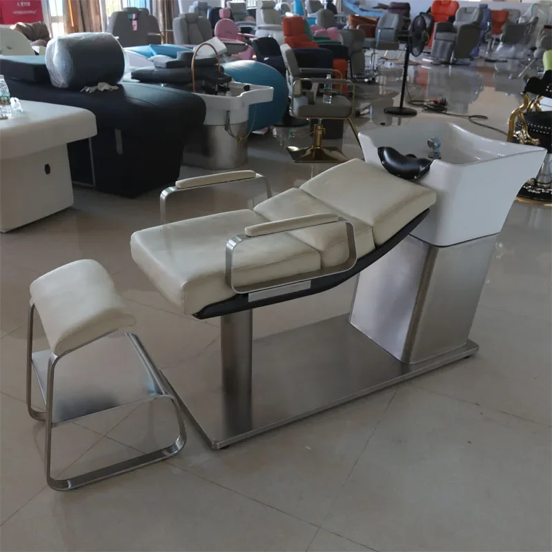 Stainless steel semi-reclining shampoo bed barbershop hair salon salon hairdressing salon flush shampoo bed