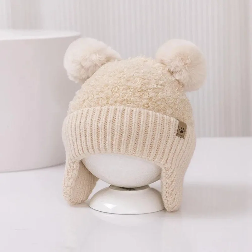 Double Pompom Double Hairball Baby Hat Knitted Warm Knit Cap Thicken Wind-proof Pom Hat Girls