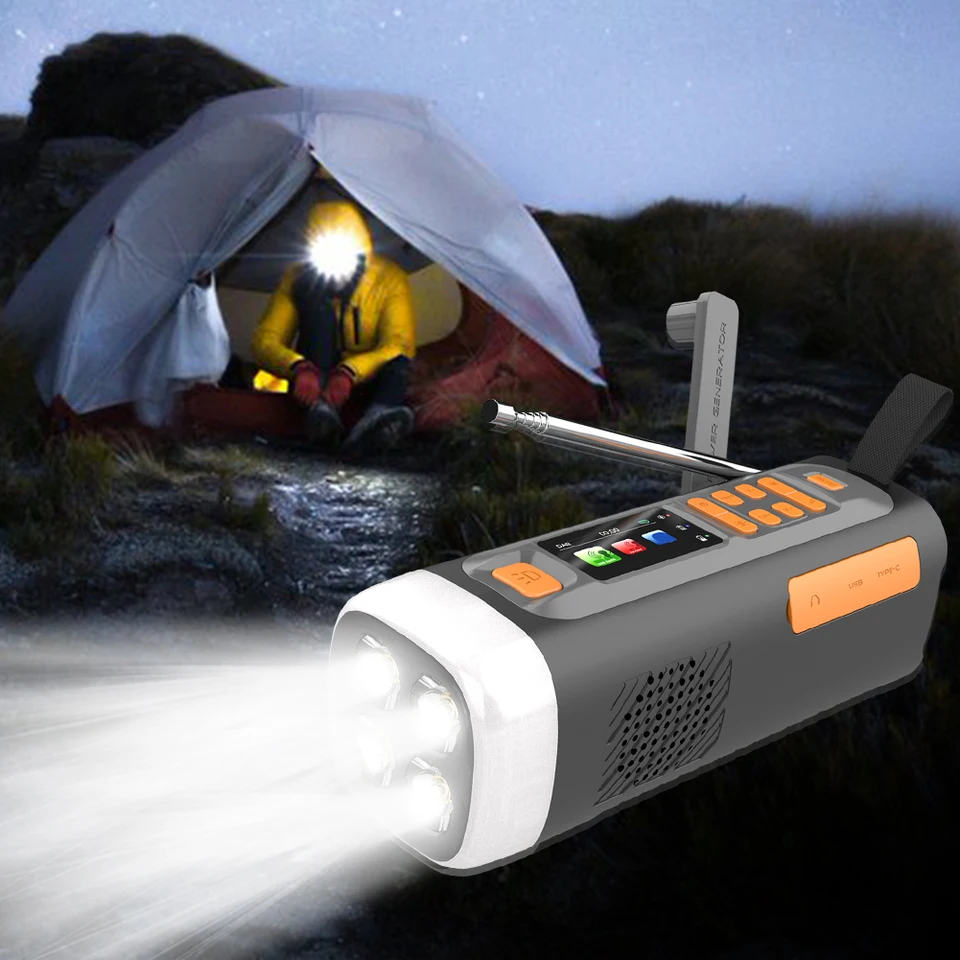 Radio de emergencia con manivela de 5000 mAh, radio meteorológica Radio de emergencia con manivela de 5000 mAh, radio meteorológica