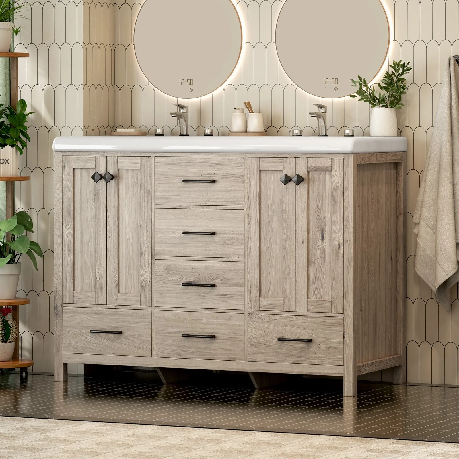

Freestanding Bathroom Vanity Cabinet with Double Sink Vanity w/ Ceramic Sink