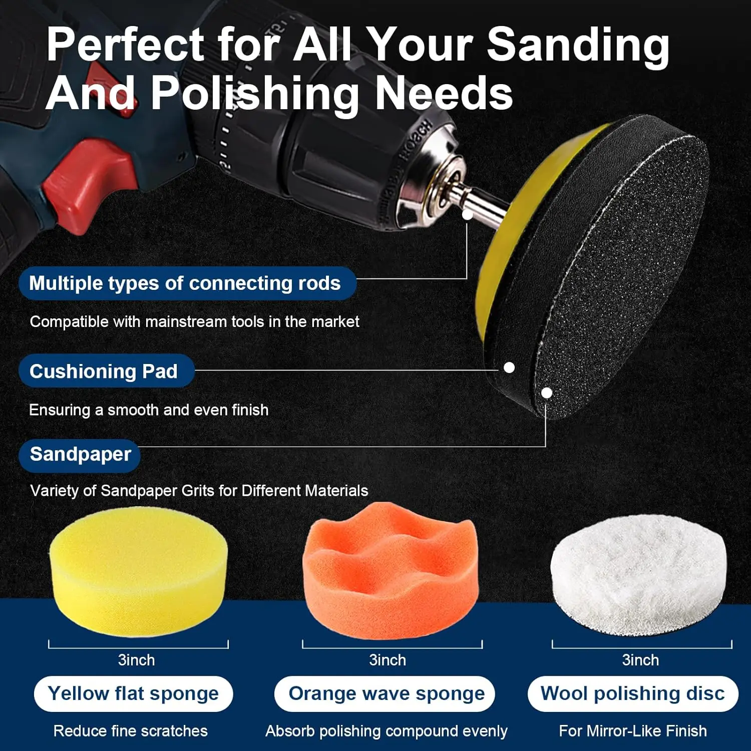 134Pcs 3Inch Sanding Disc Polishing Kit with Buffing Pad, Headlight Restoration Kit Sandpaper, for Polishing Car Wood, 60-10000#