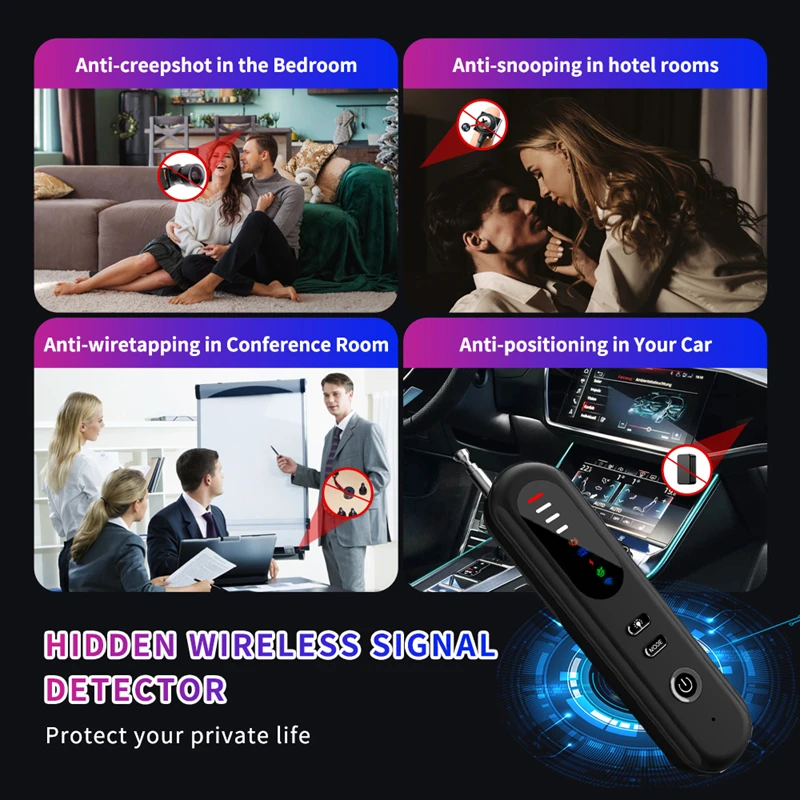 أجهزة كشف الكاميرا الخفية 6 في 1 كاشف الكاميرا المتقدم كاشف تعقب GPS 6 وضع كاشف الحشرات والكاميرا المخفية للسفر