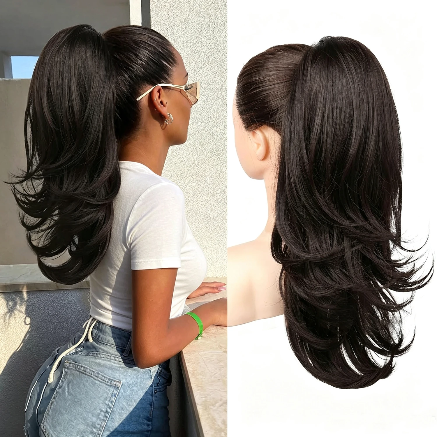 Ponytail Extension for Women, 18 Inch Drawstring Ponytail Hair Extension for Women, Soft Natural Looking Synthetic Pony Tails