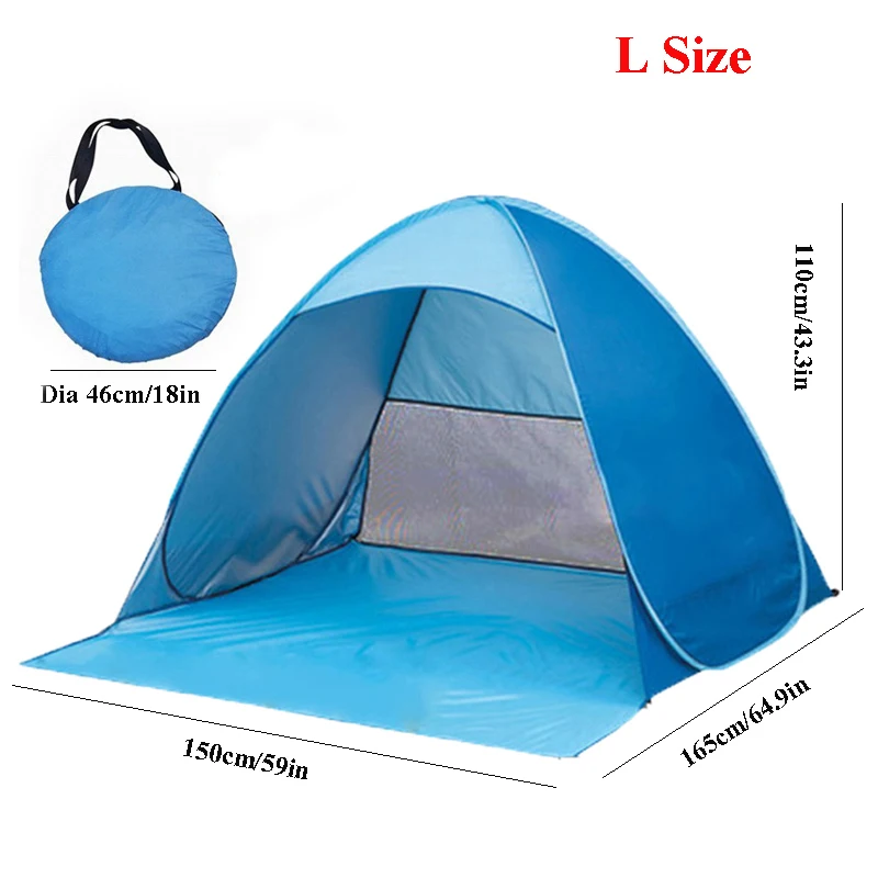 2-3Persons Pop Up Beach Tent Automatic Quickly Open Outdoor Camping Tour UV50+ Portable Ultralight Sunscreen with Extended Mat 